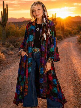 Colorful Tie-Dye Patchwork Duster